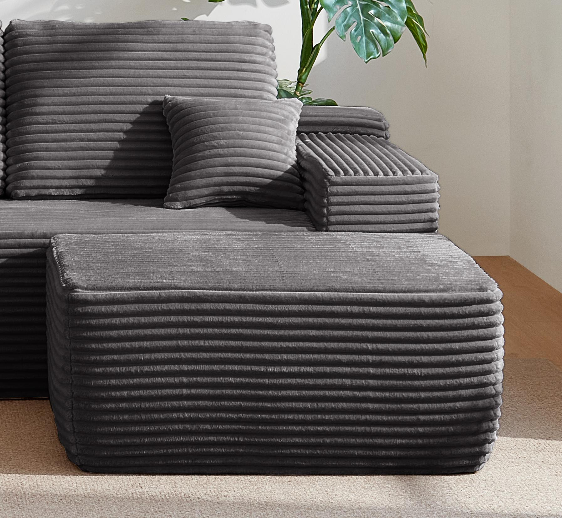 Grey Plush Ottoman Footstool And Coffee Table For Living Room_voghion.com